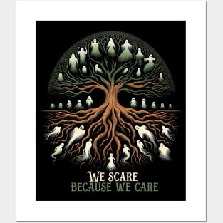 tshirt mug, sticker, print, Horror funny with lots 'Ghost : We scare because we care" Posters and Art